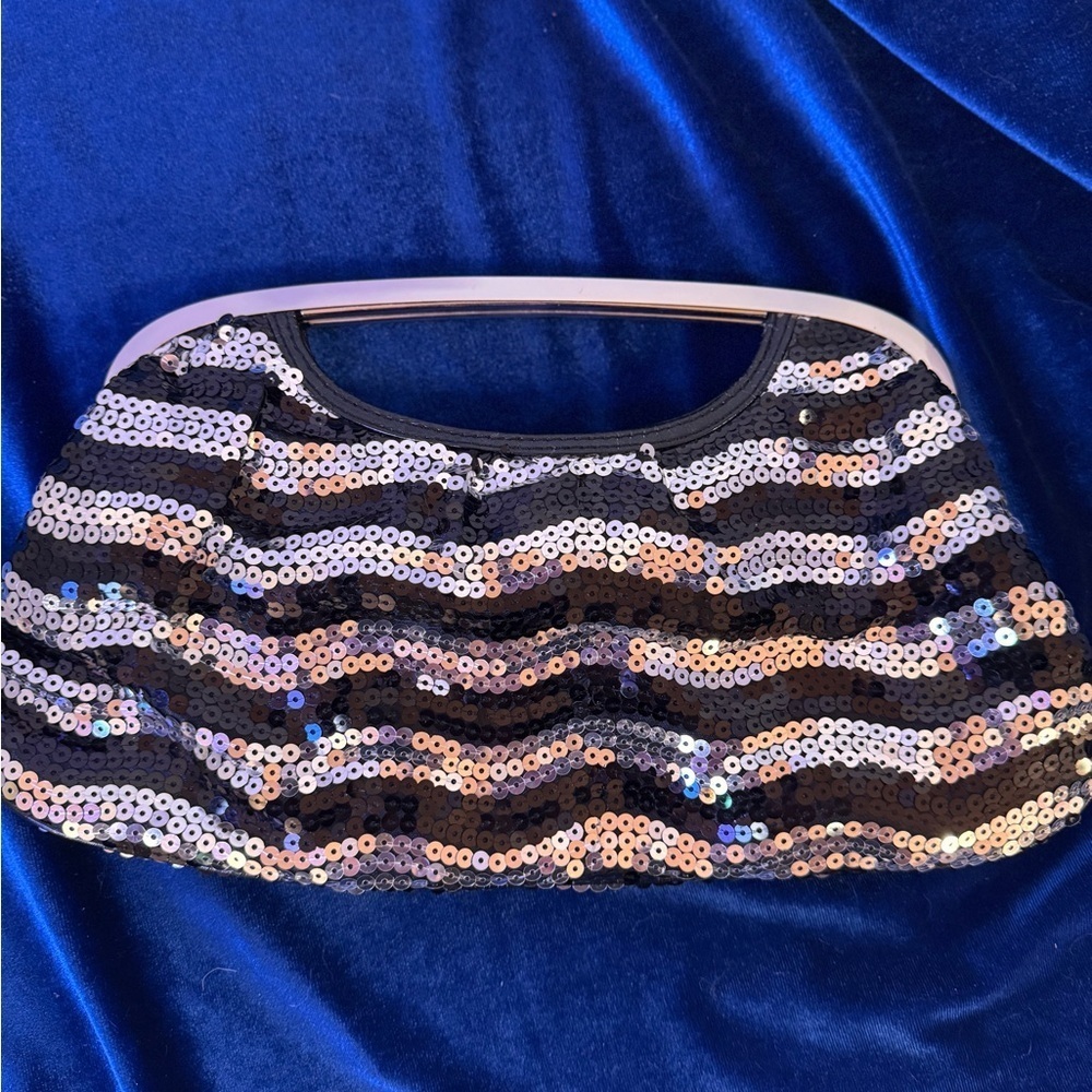 Express Sequin Evening Y2k Clutch Bag - Black and Silver
